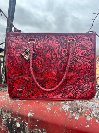 Deep Cherry Red Speedy Western Genuine Leather Barrel Bag Purse or Briefcase