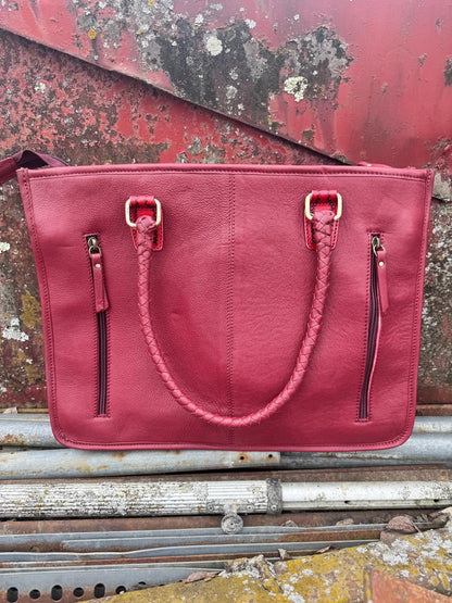 Deep Cherry Red Speedy Western Genuine Leather Barrel Bag Purse or Briefcase