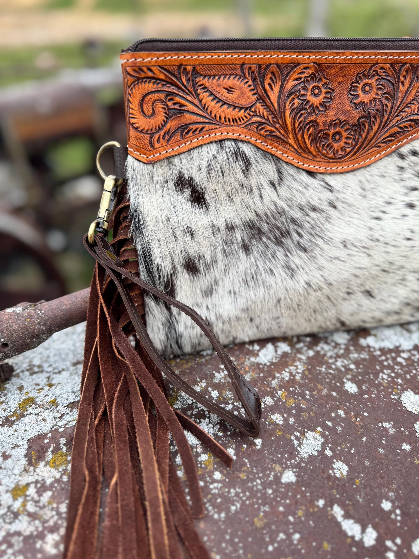 Genuine Western Cowhide Leather Purse with fringe