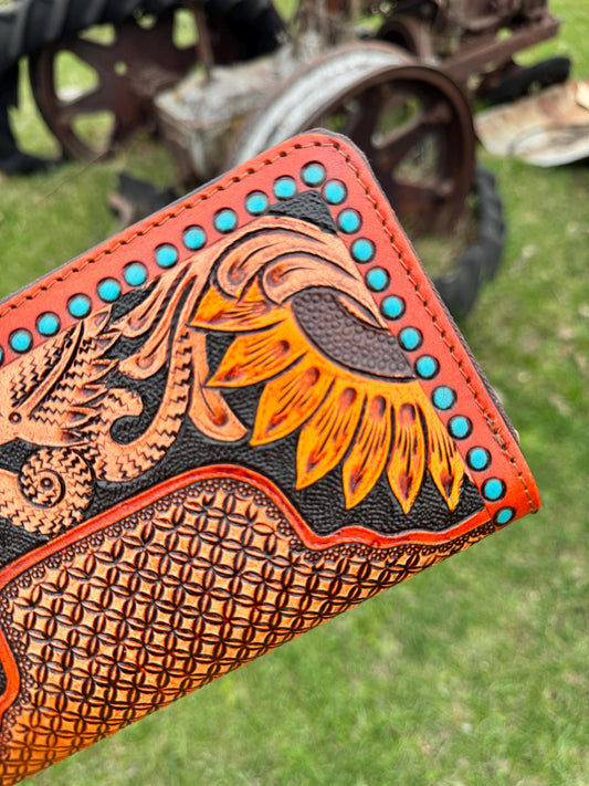 Genuine Leather Hand Tooled Sunflower Wallet by Double B