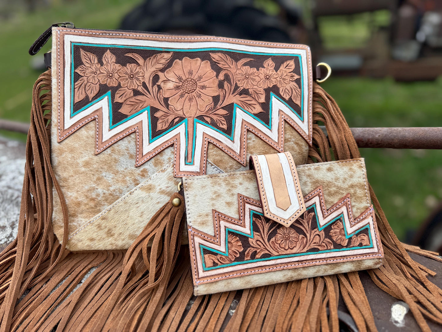 Genuine Western Spotted Cowhide Leather Purse and Wallet