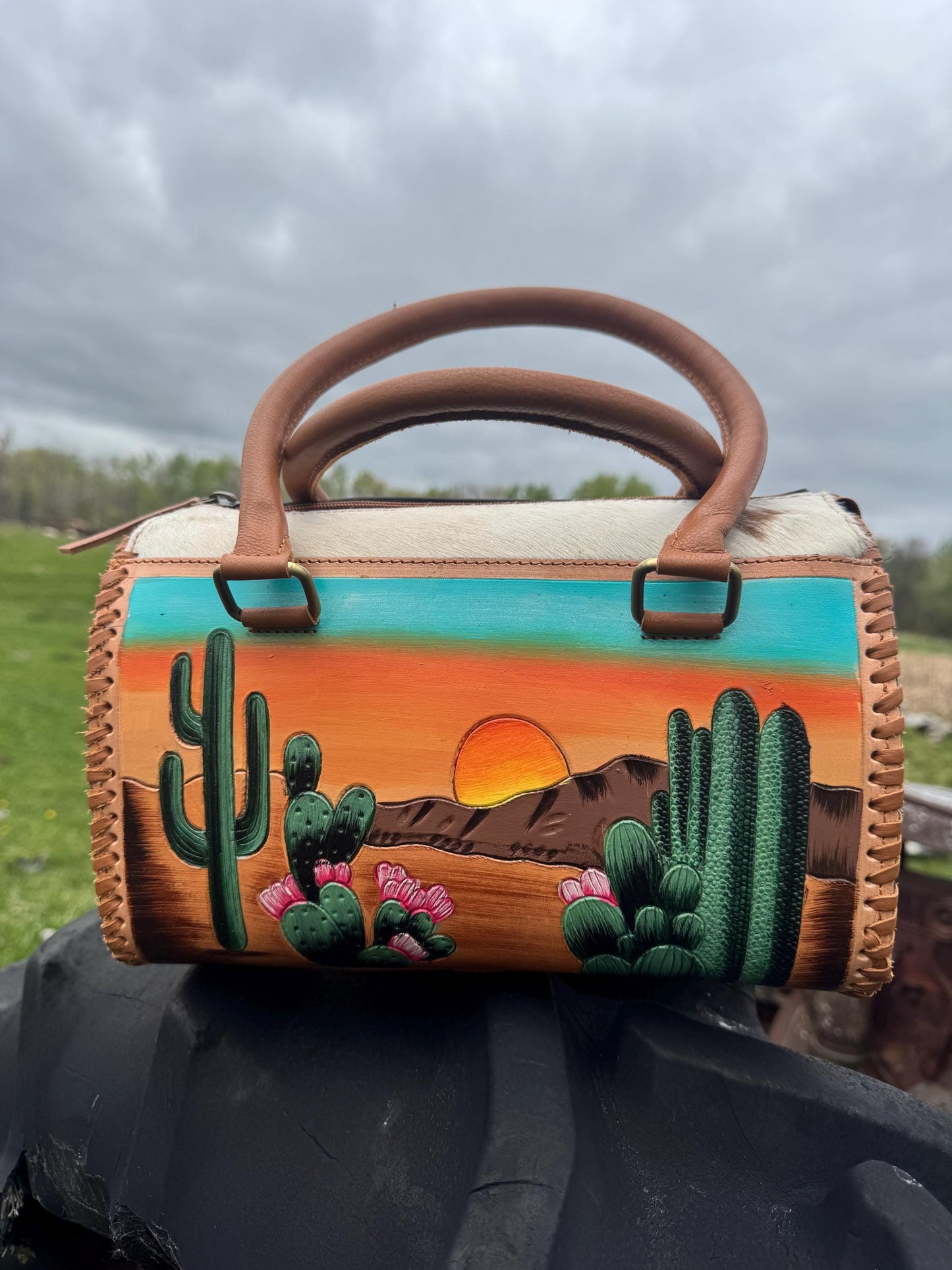 Desert Sunset Western Speedy Leather Purse with optional wallet