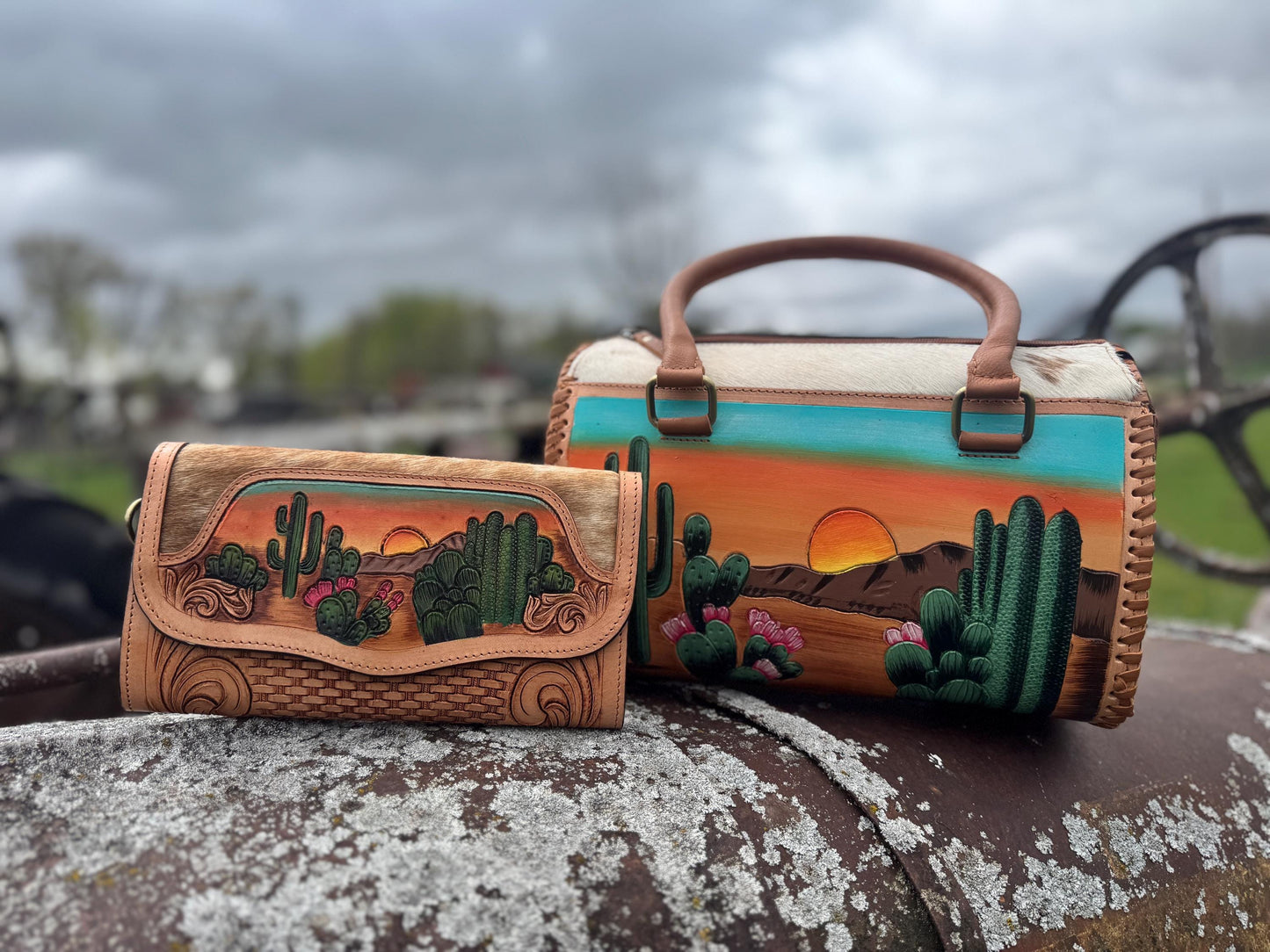 Desert Sunset Western Speedy Leather Purse with optional wallet