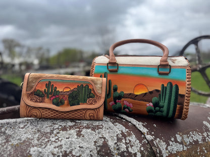Desert Sunset Western Speedy Leather Purse with optional wallet