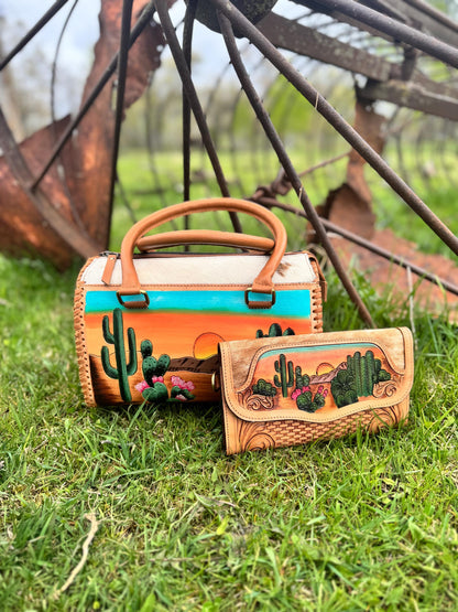 Desert Sunset Western Speedy Leather Purse with optional wallet