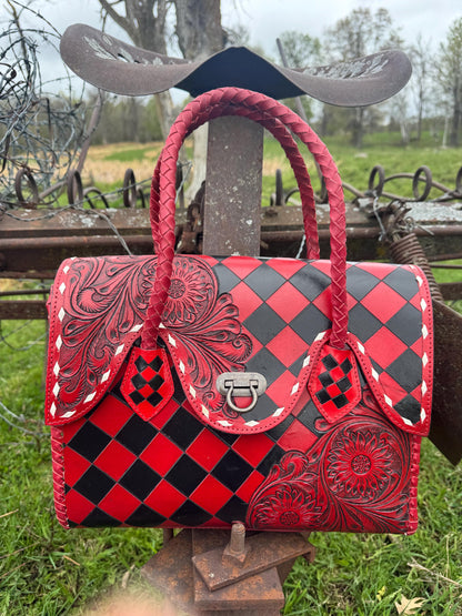 Western Genuine Leather Checkered Handbag by Double B