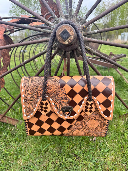 Western Genuine Leather Checkered Handbag by Double B
