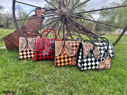 Western Genuine Leather Checkered Handbag by Double B