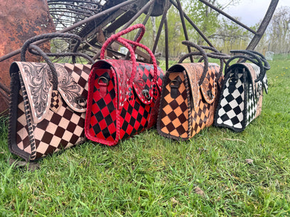Western Genuine Leather Checkered Handbag by Double B