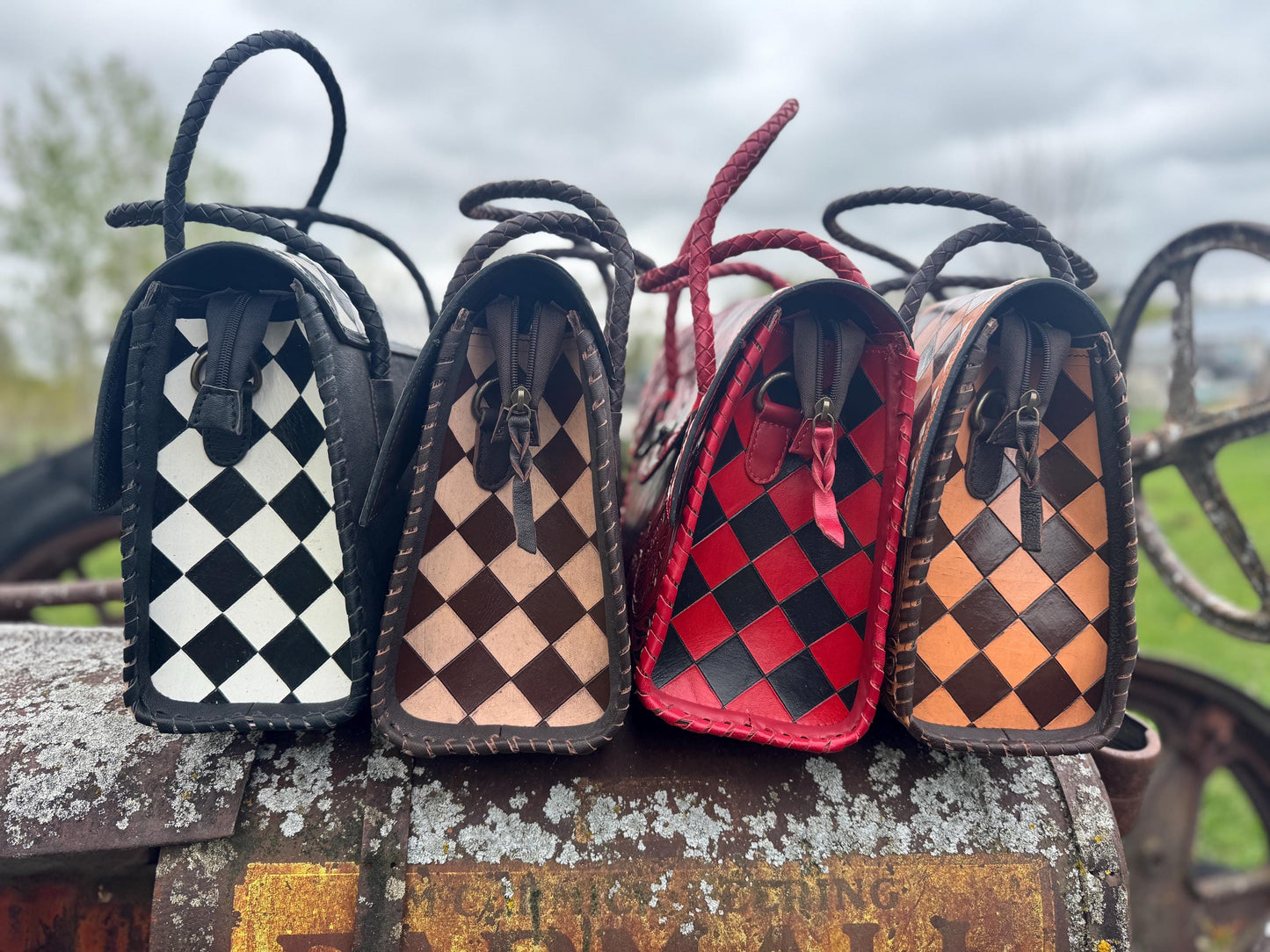 Western Genuine Leather Checkered Handbag by Double B