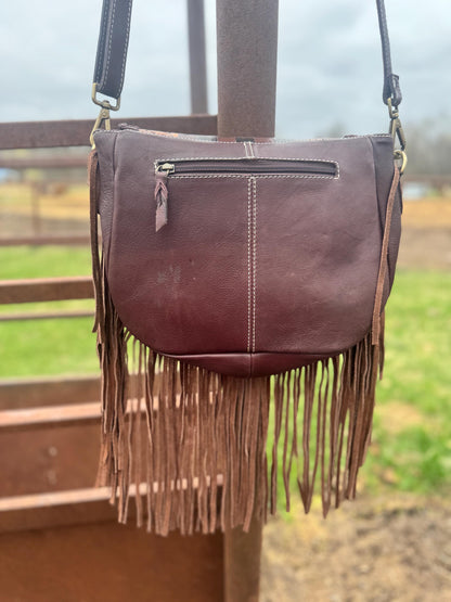Boho Fringe Checkered Leather Western Purse by Double B