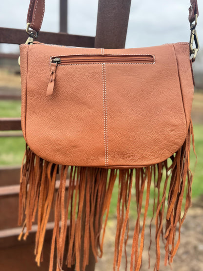 Boho Fringe Checkered Leather Western Purse by Double B