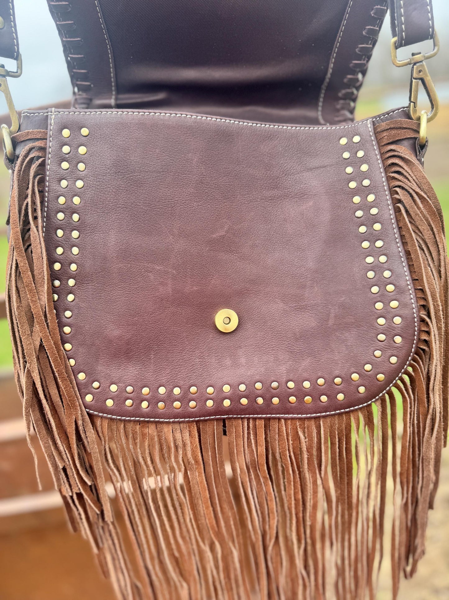 Boho Fringe Checkered Leather Western Purse by Double B