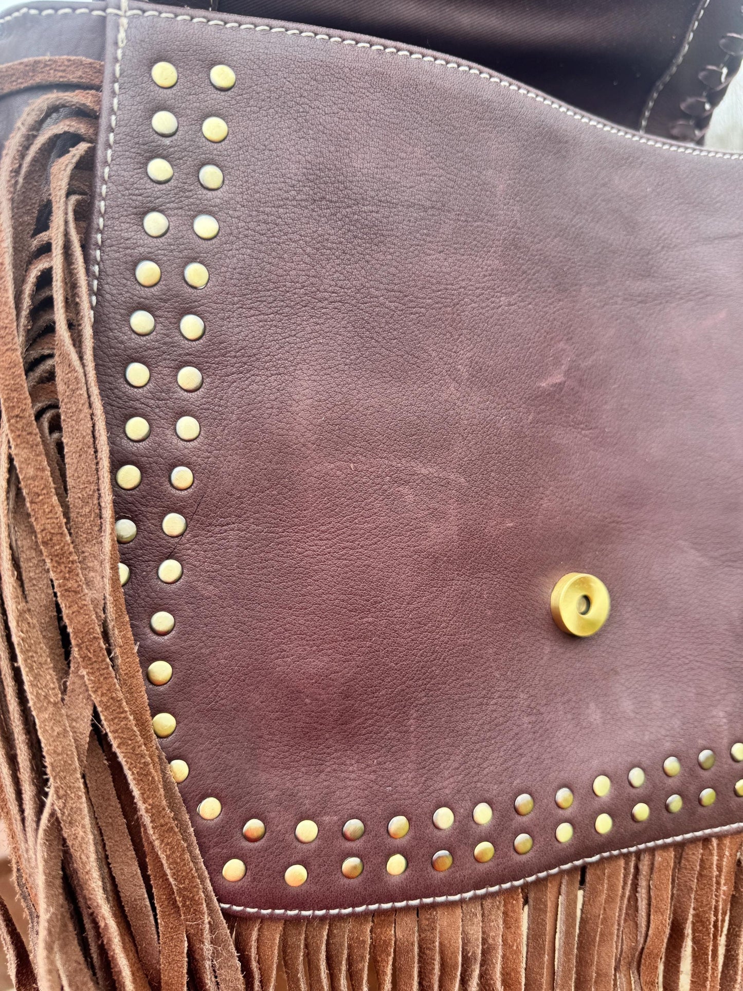Boho Fringe Checkered Leather Western Purse by Double B