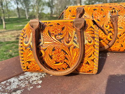 Sorrel Sunset Speedy Western Genuine Leather Barrel Bag Purse by Double B