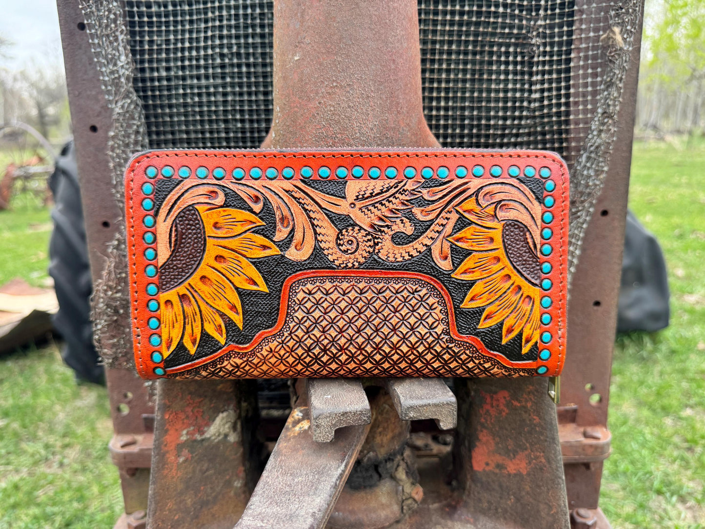 Genuine Leather Hand Tooled Sunflower Wallet by Double B