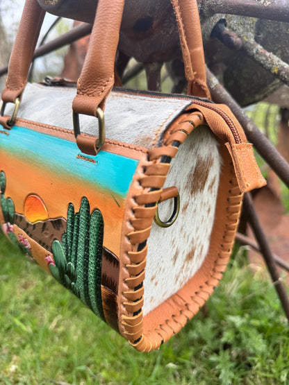 Desert Sunset Western Speedy Leather Purse with optional wallet