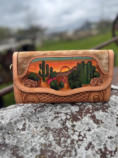 Desert Sunset Western Speedy Leather Purse with optional wallet