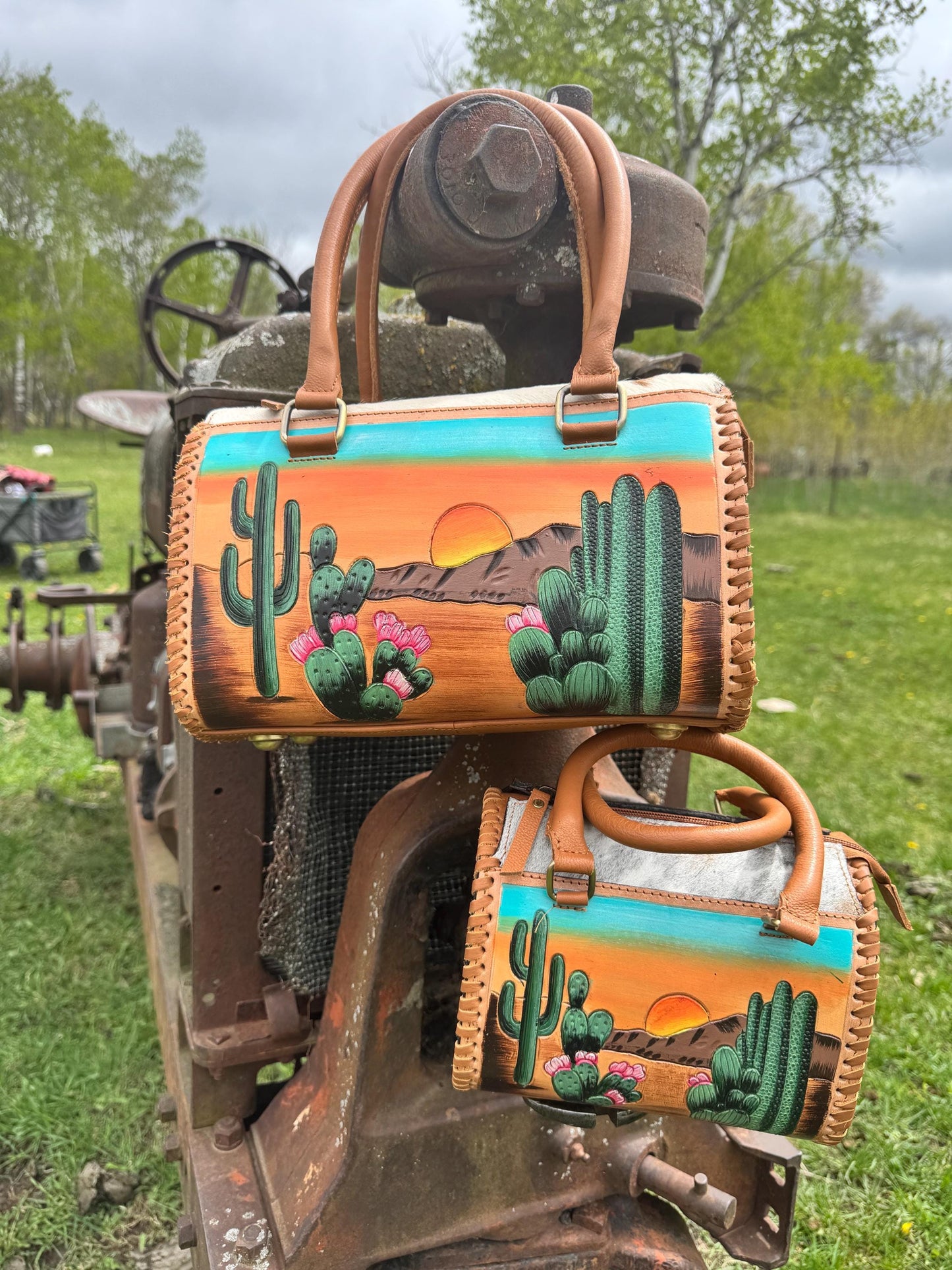 Desert Sunset Western Speedy Leather Purse with optional wallet