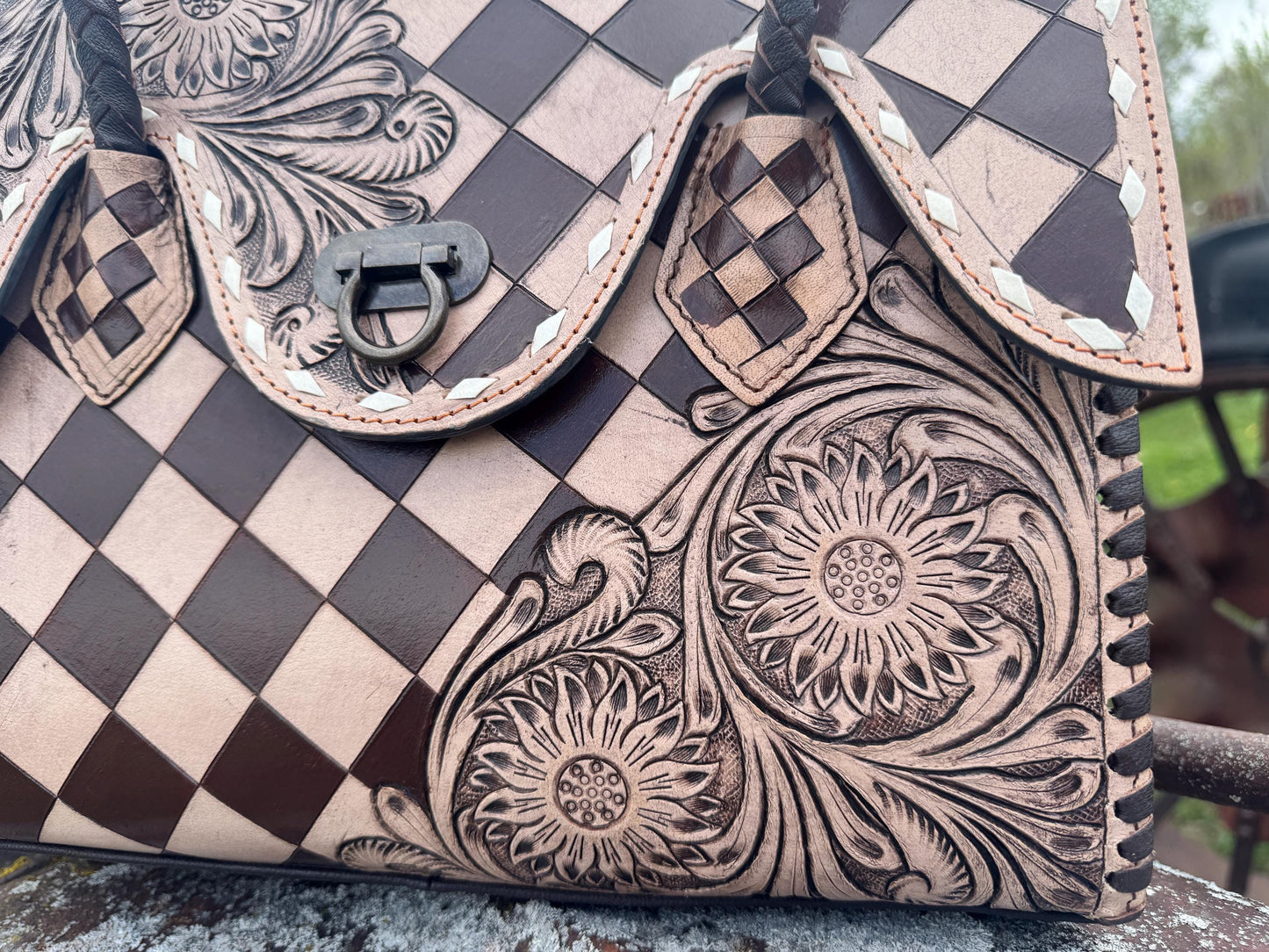 Western Genuine Leather Checkered Handbag by Double B
