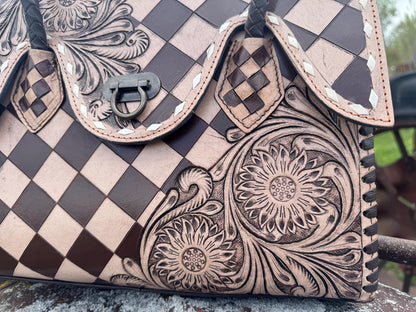 Western Genuine Leather Checkered Handbag by Double B