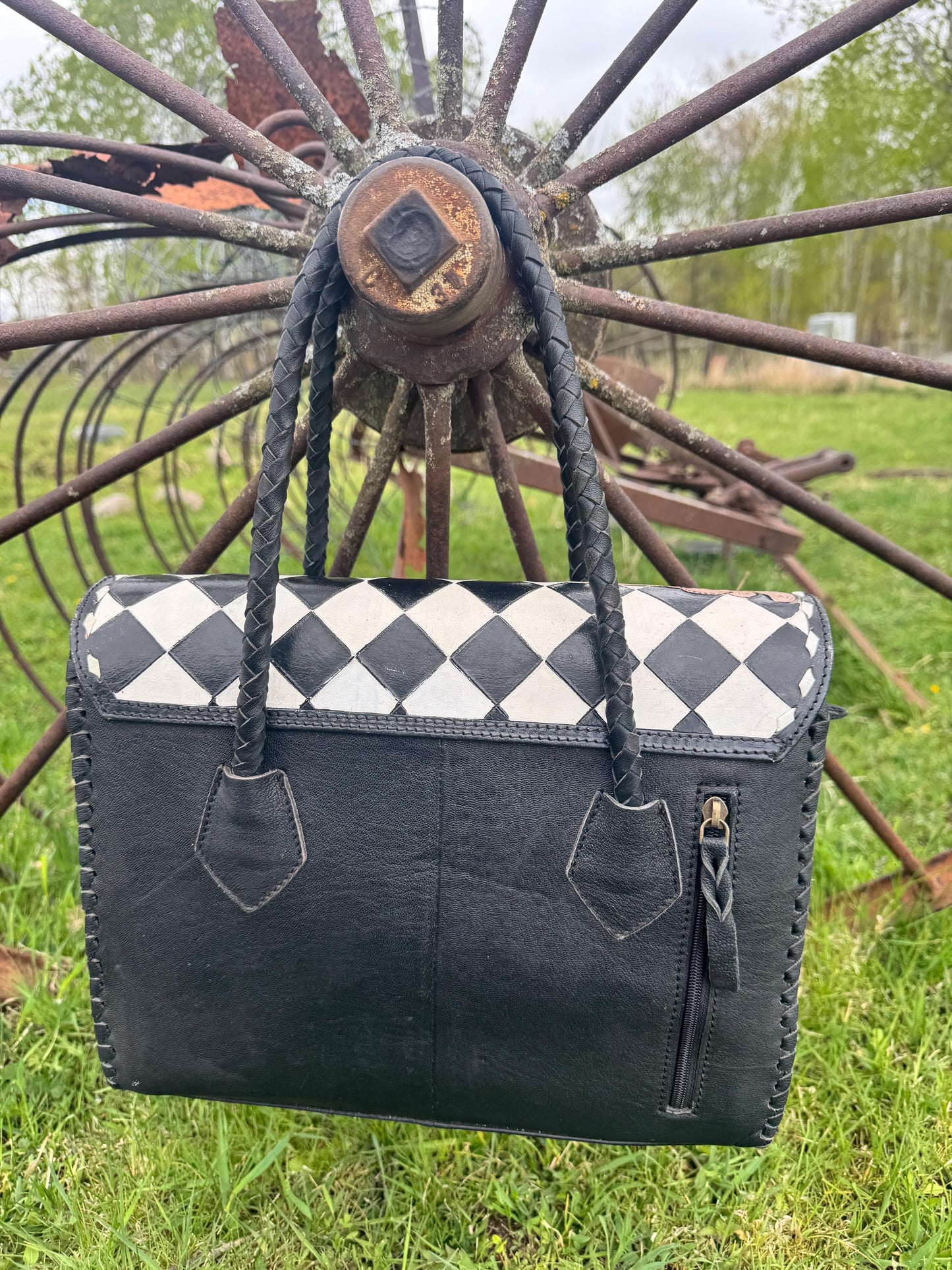 Western Genuine Leather Checkered Handbag by Double B