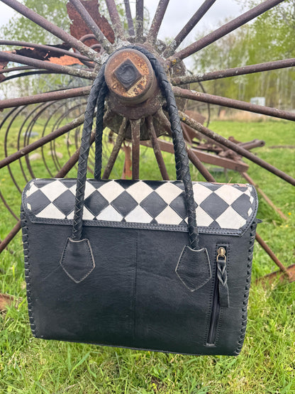 Western Genuine Leather Checkered Handbag by Double B