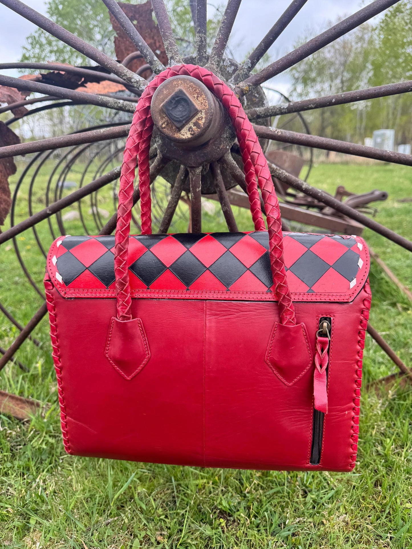 Western Genuine Leather Checkered Handbag by Double B