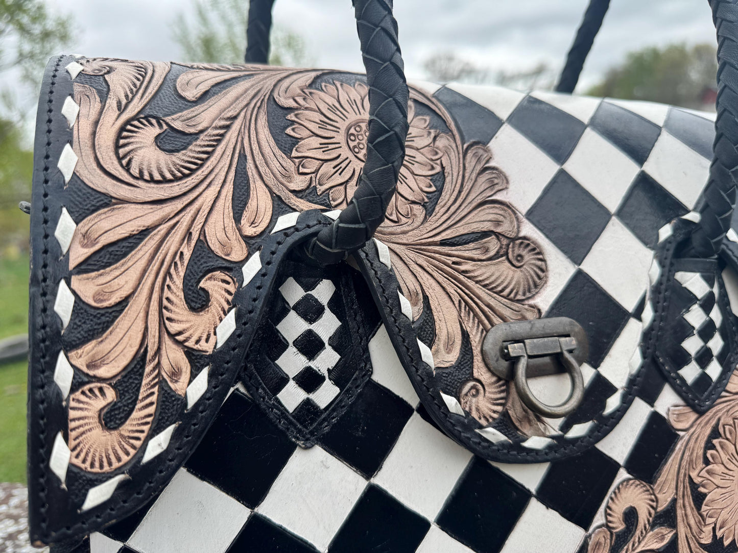 Western Genuine Leather Checkered Handbag by Double B