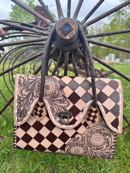 Western Genuine Leather Checkered Handbag by Double B