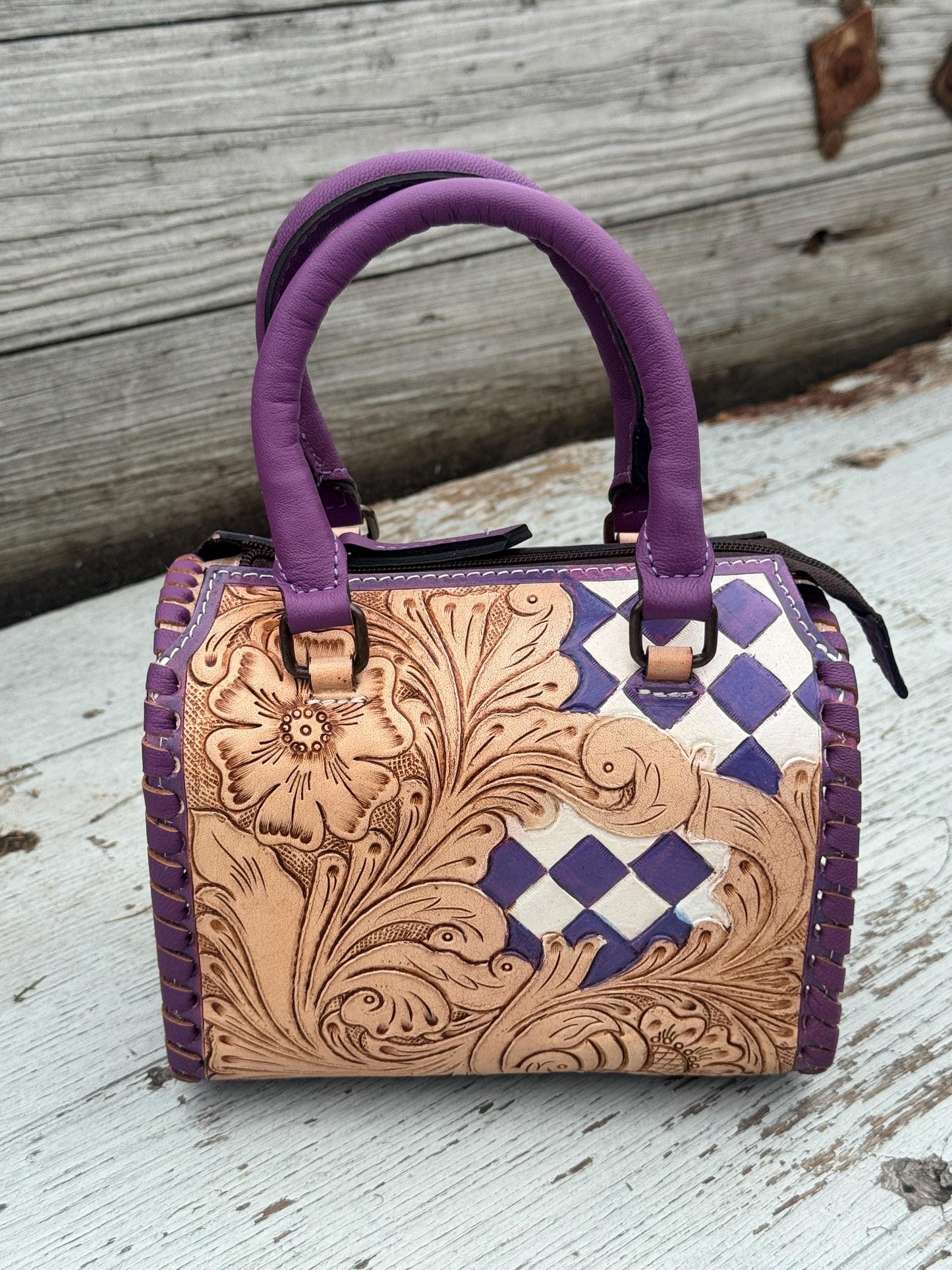 Western Checkered Colorful Speedy Barrel Bag