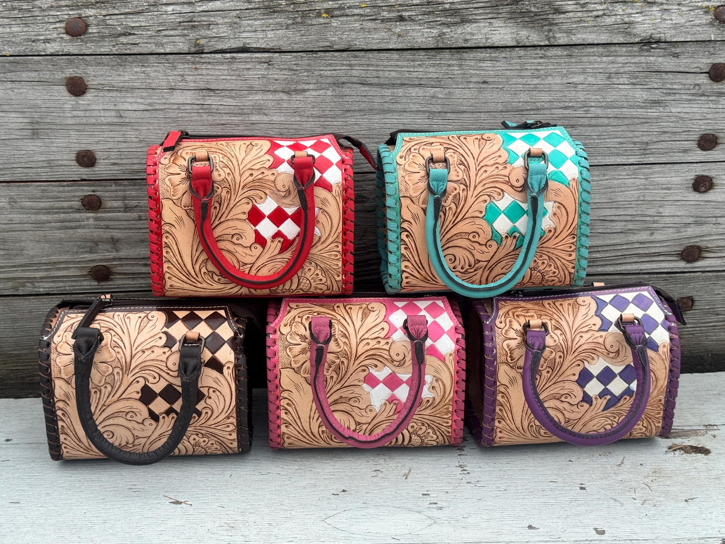 Western Checkered Colorful Speedy Barrel Bag