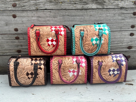 Western Checkered Colorful Speedy Barrel Bag