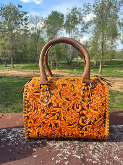 Sorrel Sunset Speedy Western Genuine Leather Barrel Bag Purse by Double B
