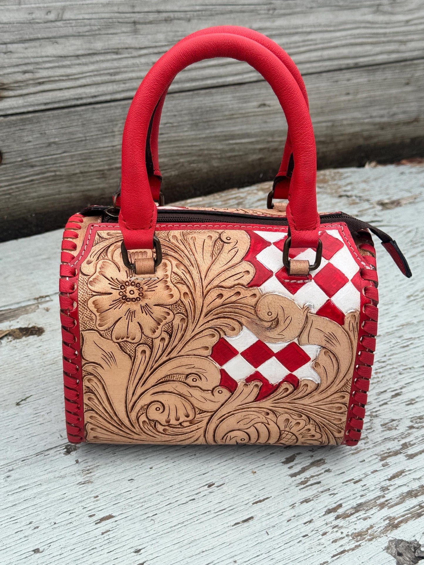 Western Checkered Colorful Speedy Barrel Bag