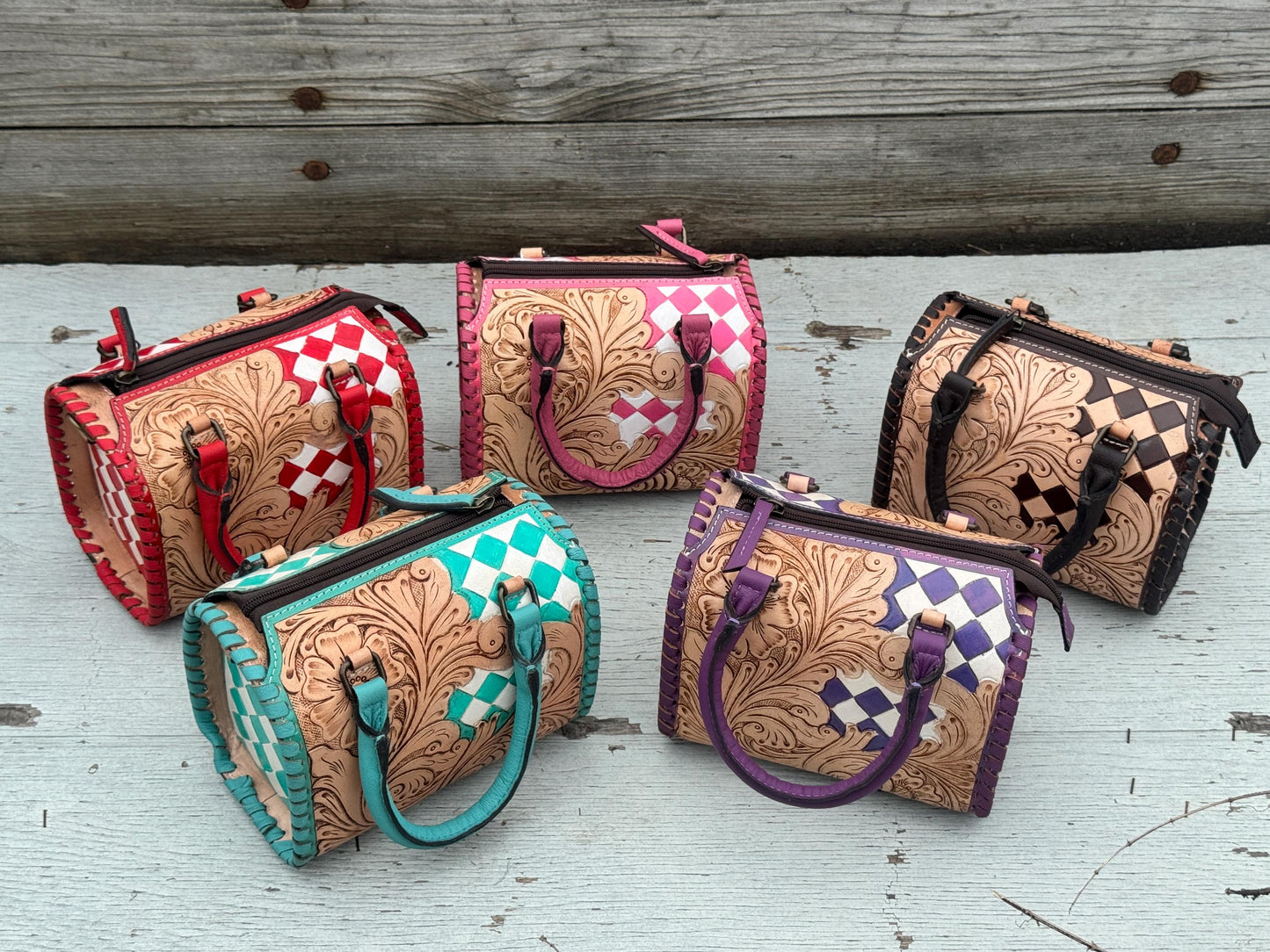 Western Checkered Colorful Speedy Barrel Bag