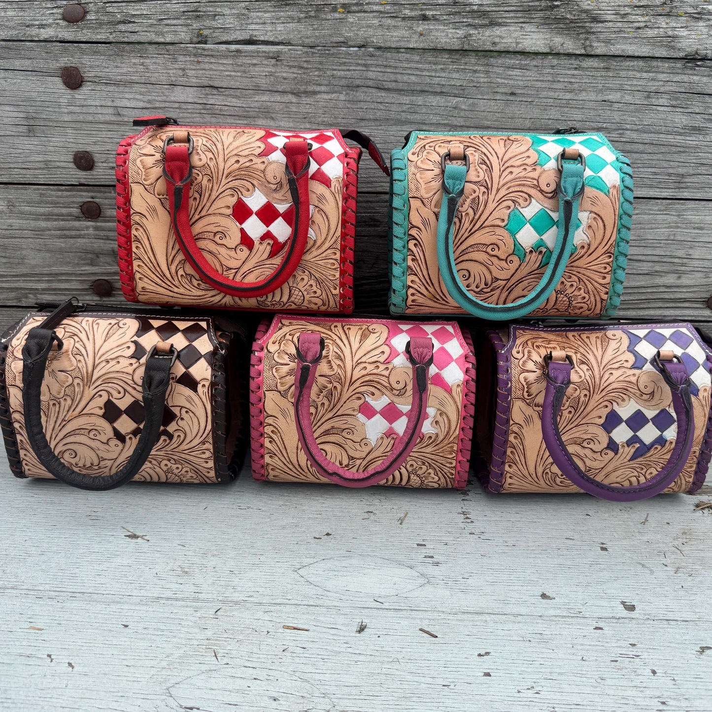 Western Checkered Colorful Speedy Barrel Bag