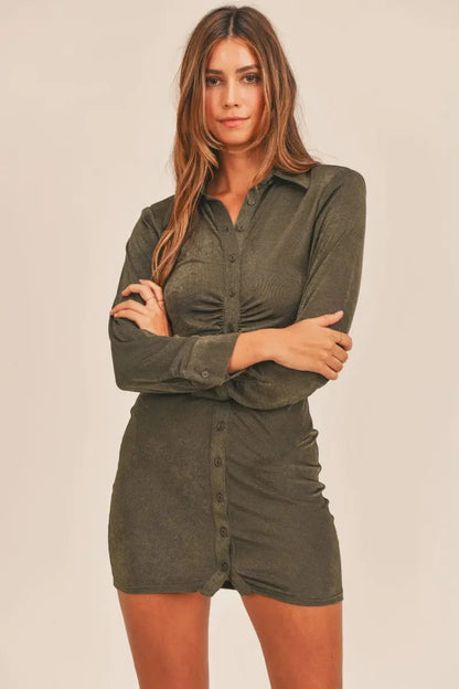 Women's Mini Dress Mini Dress - Ruched Button-Down Bodycon - Casual