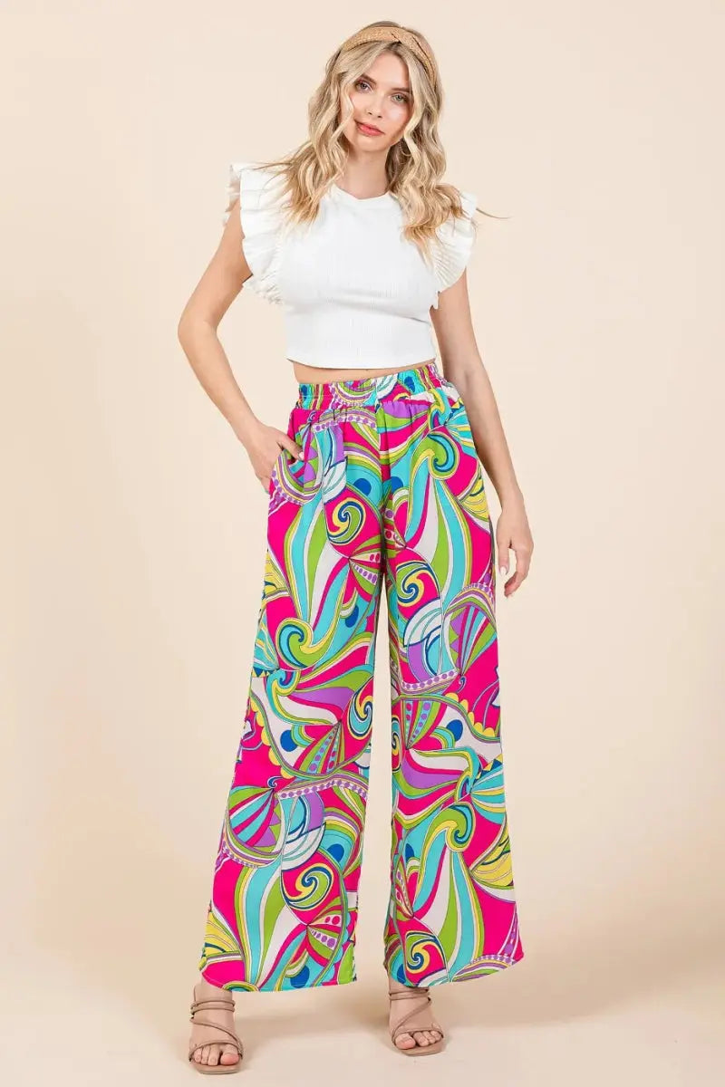 Trendsi Abstract Print Pants Women's Casual Wide Leg Trousers Comfy Fit