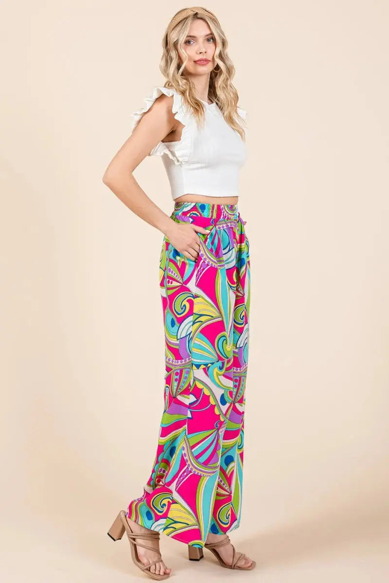 Trendsi Abstract Print Pants Women's Casual Wide Leg Trousers Comfy Fit