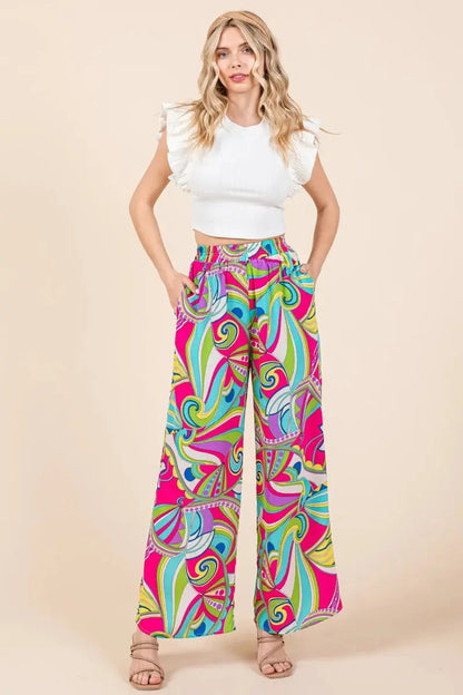 Trendsi Abstract Print Pants Women's Casual Wide Leg Trousers Comfy Fit
