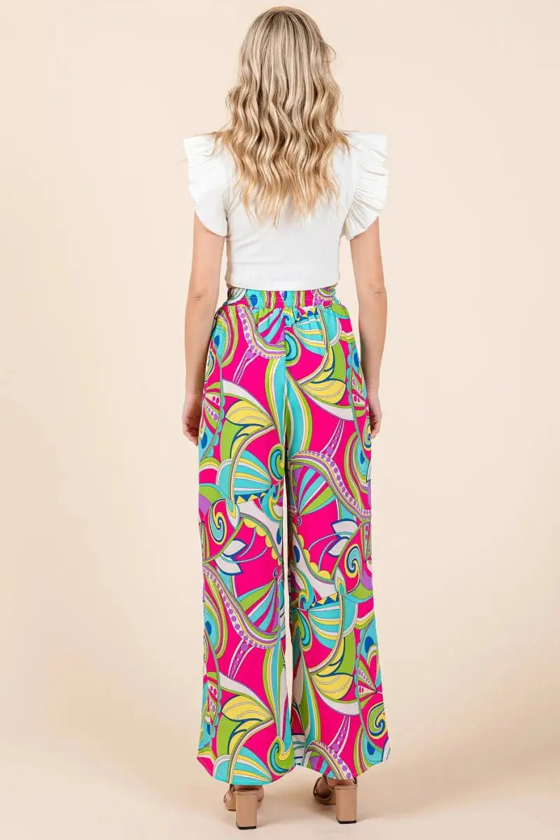 Trendsi Abstract Print Pants Women's Casual Wide Leg Trousers Comfy Fit