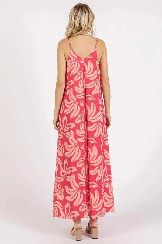 Women's Maxi Dress Maxi Dress - Printed V-Neck with Pockets - Summer Casual