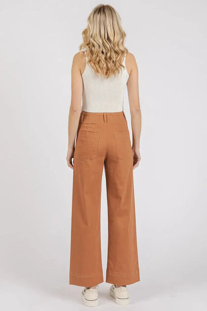 Trendsi Twill Pants Women's High Rise Wide Leg Casual Bottoms USA Ship