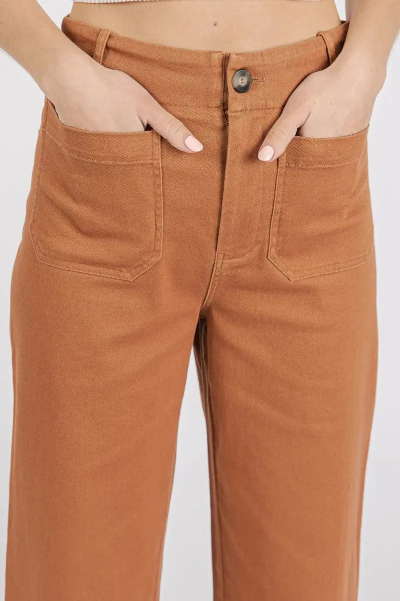 Trendsi Twill Pants Women's High Rise Wide Leg Casual Bottoms USA Ship