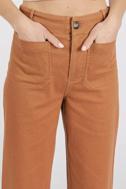Trendsi Twill Pants Women's High Rise Wide Leg Casual Bottoms USA Ship