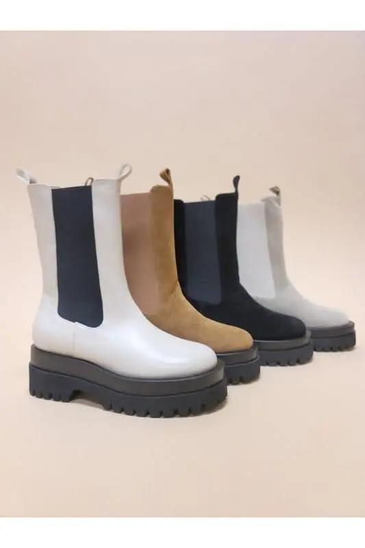 Women's Camel Suede Combat Boots | Platform
