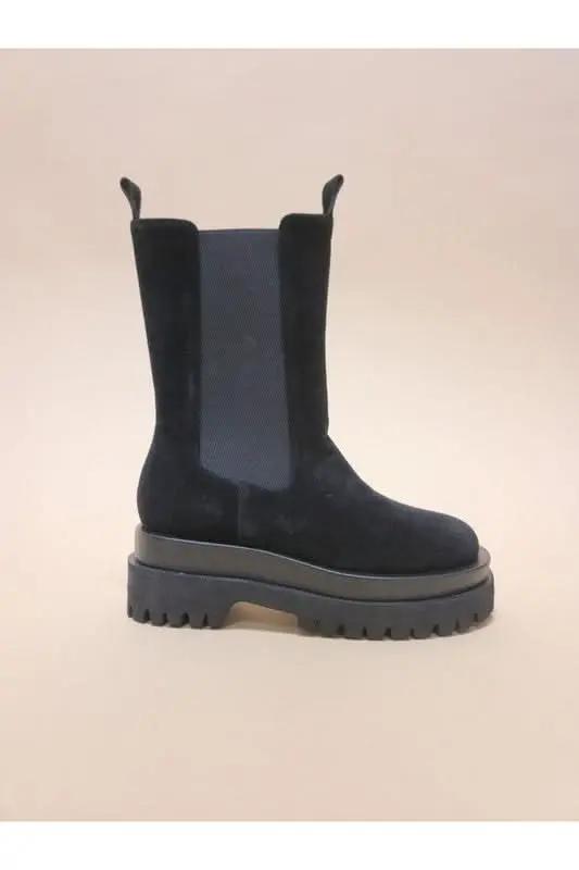 Women's Camel Suede Combat Boots | Platform