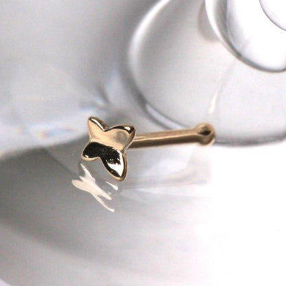 14Kt Yellow Gold Stud Nose Ring with a Butterfly
