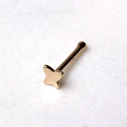 14Kt Yellow Gold Stud Nose Ring with a Butterfly